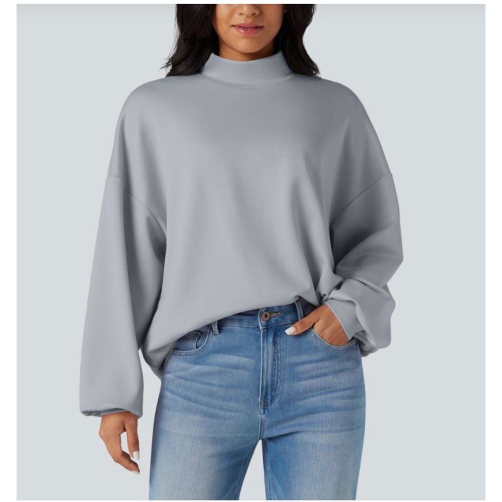 Halara Cloudful Mock Neck Oversized Sweatshirt Light Blue Grey Women Large NWT
